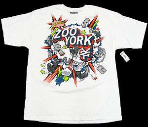 ZOO YORK Mens White/Blue/Orange Tee Shirt NWT  