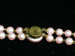  STRAND PINK PEAR AND CRYSTAL NECKLACE, PRETTY CLASP, VINTAGE  
