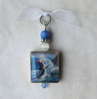 Mermaid Embrace~Ocean Vtg Altered Art Charm Pendant  