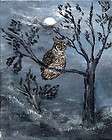 original oil painting landscape owl tree moon night 8 x