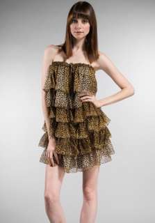 Silk Chiffon Tiered Ruffle Dress in Ocelot  