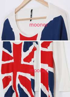 Personal Style Union Jack Flag Batwing Sleeve Women T Shirts Tops Long 