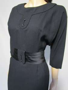 Vintage 1950s 1960s Black Pin Up Mad Men Secretary Wiggle Dress Small 
