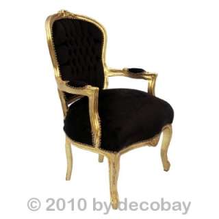 Barock Besucher Stuhl Armlehne schwarz gold Lounge Sitz  