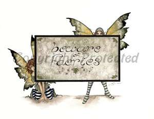 Amy Brown Print Beware of Faeries Fairy Faery Sign New  