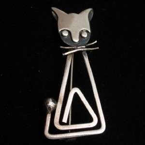 Cat Pin Vintage Sterling Silver Delfino Taxco Brooch Figural Animal 
