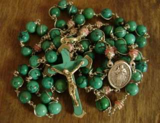 OLD TURQUOISE & RHODOCHROSITE BEADS ROSARY & CROSS  