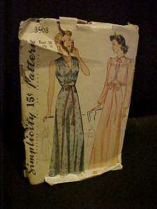 Vint. Simplicity Nightgown & Bed Jacket Pattern 3508  