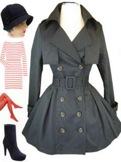 Vintage Inspired NAVY Pinup TRENCH Coat w/ FULL Mini Skirt &Button 