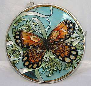 Amber Butterfly Round Handpainted Glass Suncatcher  