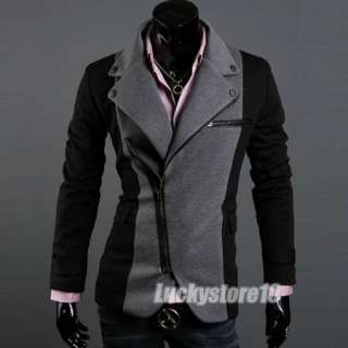 New Mens Fashion Designed Irregular Zipper Coat Jacket 2 Color 4 Size 