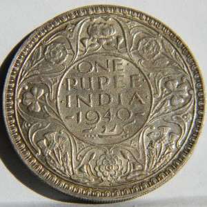 INDIA British colony, George VI 1940 silver 1 Rupee, Bombay mint 