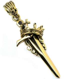 KING ARTHUR EXCALIBUR SWORD CROWN GOLD BRASS PENDANT  