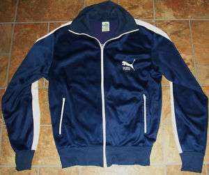 VTG Puma Mens Track Jacket S Dark Blue & White 70s 80s  
