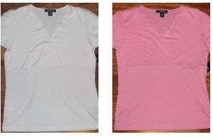 NWT CHAPS Women V Neck Shirt Top White Pink S L XL  