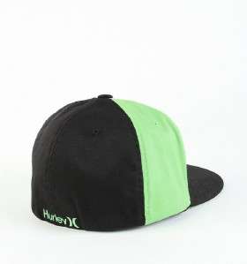   Black/Green Colorblock Flat Bill Flex Fit Hat Ball Cap New NWT  
