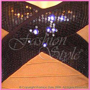 W42 KIMBERLY Sequin Bandage Top Ribbed Knit Mini Dress  