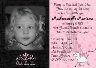 Pink French Poodle in Paris Birthday Invitation  