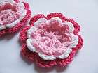 20 new crochet 2 flower appliques hot pin white pink