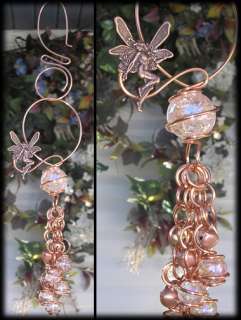   Suncatcher Copper Garden Art Window Jewelry Metal Bells Handmade Pink