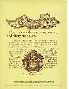 The Presidents Choice Bourbon 1968 Vintage Print Ad  