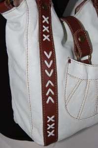Lucky Brand 1968 Leather Tote Bag Messenger Sac White  
