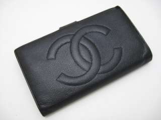 Auth. Chanel Black Caviar Leather Long Wallet  