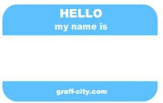 100 HELLO MY NAME IS STICKERS   BLUE/WHITE   8 x 6cm  