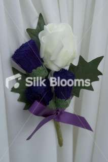 Purple Thistle & Ivory Rosebud Scottish Mens Buttonhole  
