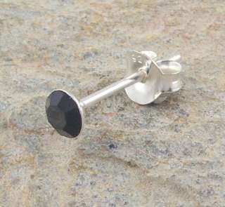 Mens 925 Silver 4mm Black Crystal Stud Earring.M2017  