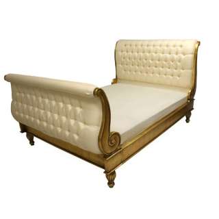 French Bedroom Furniture Gold Luxury Upholstered sleigh Button Bed 