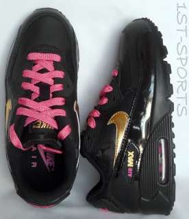 Infant Nike Air Max 90 2007 Girls Trainers, Black/Metallic Gold/Sprt 