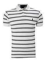 Custom fitted black and white striped polo shirt