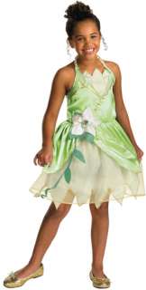 Costume includes green dress with layered skirt and character cameo 