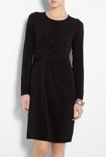 DKNY  Black Long Sleeve Crew Neck Drape Dress by DKNY