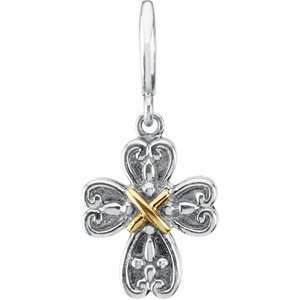    14K Yellow Gold Sterling Silver Cross Charm Pendant   18mm Jewelry