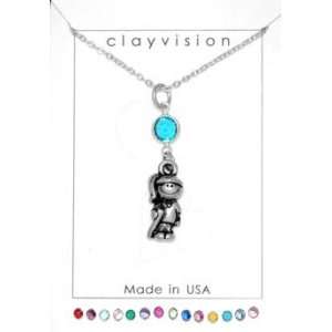 Clayvision Softball/Baseball Girl Charm Necklace with Birthstone/Team 