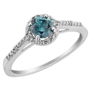   Blue Diamond Ring 1/2 Carat (ctw) in 10K White Gold, Size 7.5 Jewelry