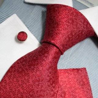  Red Silk Ties Cufflink Handkerchiefs for Men Stripes Silk 