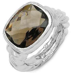    Cut Smoky Topaz Gemstone Rhodium Plated Sterling Silver Ring Size 7