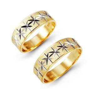    14k Yellow White Gold Etched Polished Wedding Ring Set Jewelry