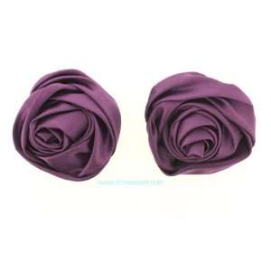  Large Satin Rose Bud Flower in Purple   2 Pieces