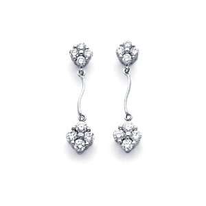  Fashion Dangle Diamond Earrings 18k White Gold Cluster Drop 
