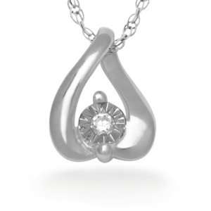   Silver Round Diamond Solitaire Pendant (0.03 cttw) D Gold Jewelry
