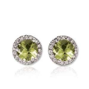   14k White Gold 2 Carat Green Amethyst Diamond Stud Earrings Jewelry