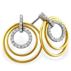  5ct Two Toned 14 Karat Gold Concentric Diamond Earrings Jewelry