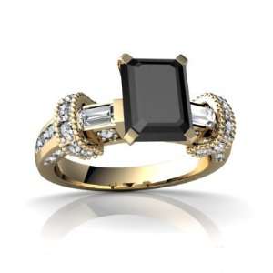   Gold Emerald cut Genuine Black Onyx Engagement Ring Size 4 Jewelry