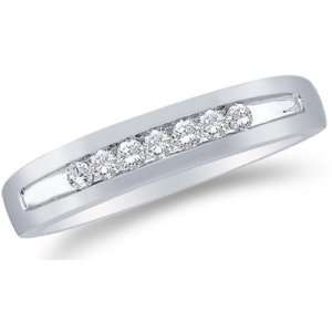 Size 7.5   14K White Gold Diamond MENS Wedding Band Ring   w/ Channel 
