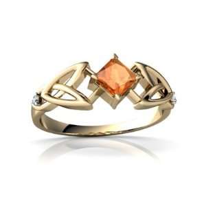 14K Yellow Gold Square Fire Opal Celtic Knot Ring Size 8 Jewelry