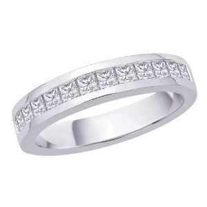 14K White Gold, Princess Cut Diamond Mens Ring (3/4 cttw 